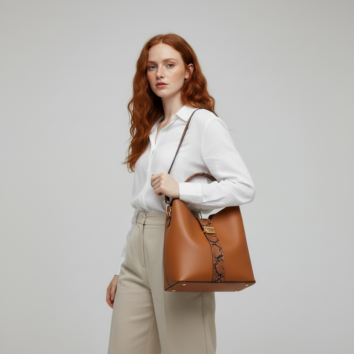 Selene Snake-Embossed Shoulder Bag