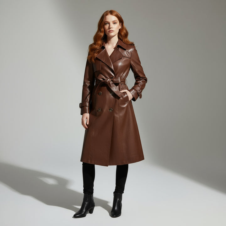 Lana Genuine Leather Trench Coat